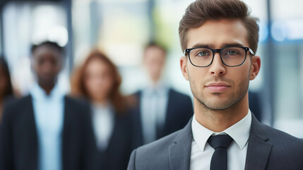 Fototapeta premium Confident young businessman in front of diverse team in office