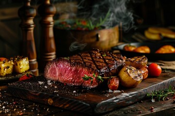 French Chateaubriand steak, premium cuisine dish, cinematic food photography 