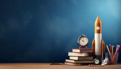 A rocket is launching from a book, with the book open to the middle of the page