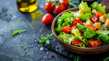 Fresh Garden Salad with Tomatoes, Lettuce, and Croutons