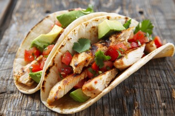 Close-Up of Chicken Taco with Avocado and Salsa