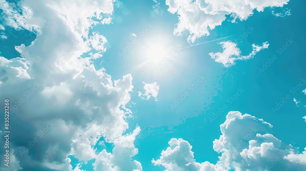 Wall mural summer sky in shades of blue with clouds and light on a white background clear and bright winter atm
