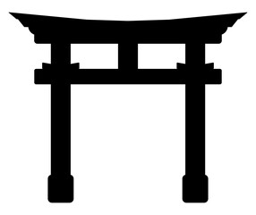 Shinto religious icon illustration, black on white background