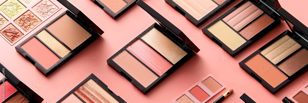 Poster assortment of makeup palettes with contouring and highlighting shades. generative ai