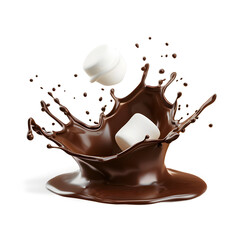 White Marshmallow falling into chocolate splash isolated on white background