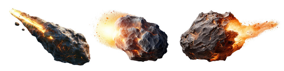 Fototapeta premium Meteorite space png cut out element set