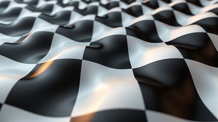 Black and white checkered flag pattern with wavy texture
