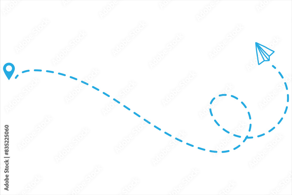 Poster paper plane with dotted line travel and route symbol in line style