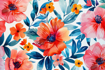Vibrant Floral Pattern with Large Blossoms