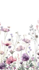 Obraz premium Horizon, Watercolor Floral Border, watercolor illustration, isolated on white background