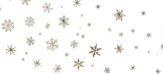 Snowflakes - new year pattern. Christmas theme, golden openwork shiny snowflakes, star, 3D rendering.