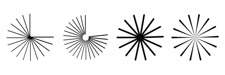 Obraz premium Set of speed lines in circle form. Abstract geometric circles with rotating radial lines. Design element for logo, prints, template or posters. Vector illustration. Radial circle lines.