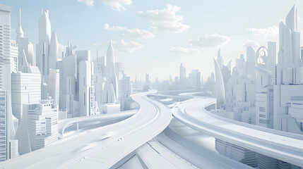 3d render of white map scene with city roads buildings top view isometric perspective