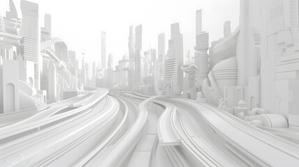 3d render of white map scene with city roads buildings top view isometric perspective