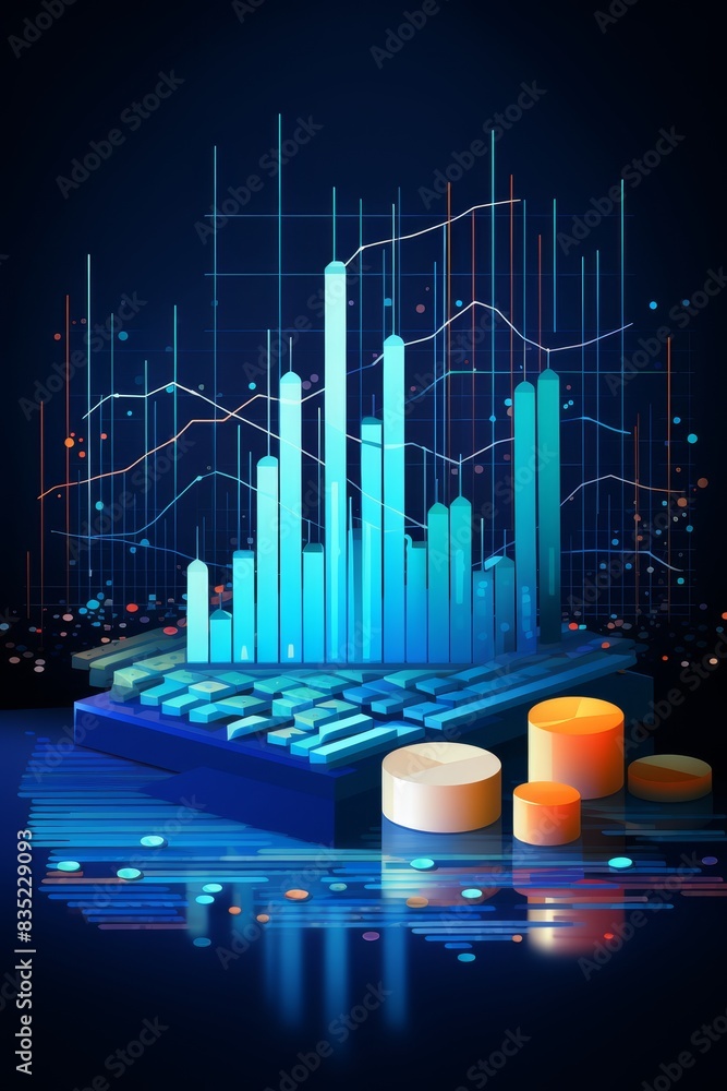 Aufkleber financial analytics: business report with data visualization on blue gradient background