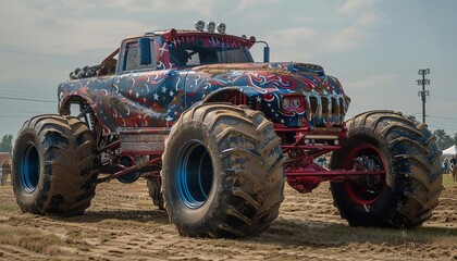 monster truck with 4th of july theme colors