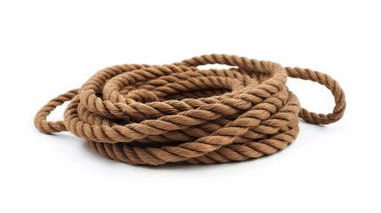 Obraz premium Thick brown rope ties isolated on white background
