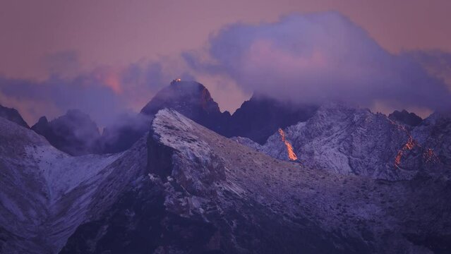 Vysokogorsk Meteorological Observatory. Kasprowy Wierch. Tatra mountains movement of clouds across the sky time lapse