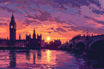 Naklejka premium Landscape at the sunset of London, England - Big Ben Tower