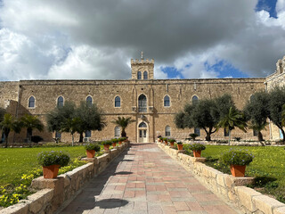 Fototapeta premium Facade of the main building of the monastery Beit Jamal