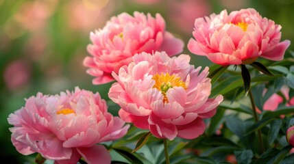 Obraz premium Pink Chinese peonies flowers up close