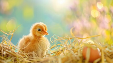 Easter egg on a Chick themed postcard card icon with symbolic background