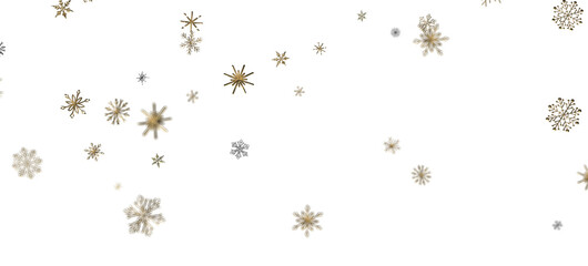 Snowflakes - new year pattern. Christmas theme, golden openwork shiny snowflakes, star, 3D rendering.