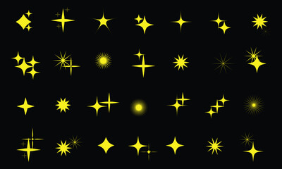 Twinkle stars icon collection. Shine icons silhouette. Stars sparkles vector, Minimalist silhouette stars icon, Sparkle star icon vector set.
