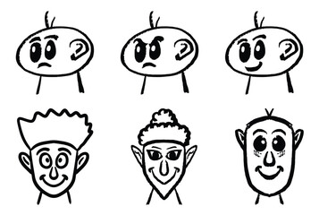 set of cartoon faces silhouettes