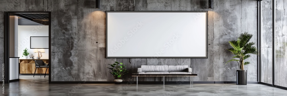 Aufkleber corporate branding white empty blank frame mockup template with modern office background in contempo