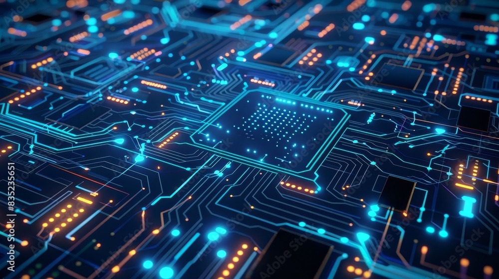 Poster This digital background is perfect for technology processes, neural networks, artificial intelligence, data transfer and encryption, sound and graphics presentations, science, or education.