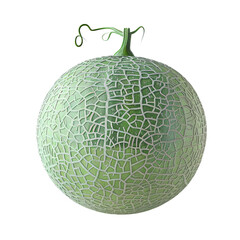 Obraz premium Craft a digital 3D illustration of a succulent honeydew melon from an eye-level perspective, showcasing its refreshing appearance and luscious green skin, all on a pristine white backdrop
