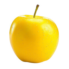 Design a captivating panoramic image showcasing a vibrant yellow apple against a pure white isolated background