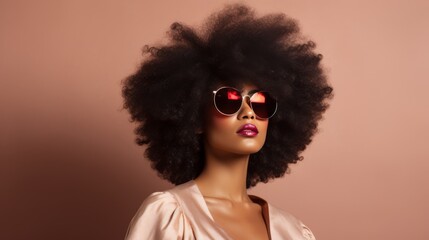 A black woman with a large afro wearing sunglasses