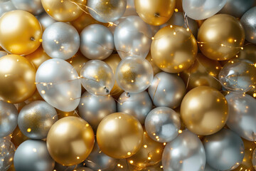Festive Balloon Backdrop in Gold and Silver for New Year Message