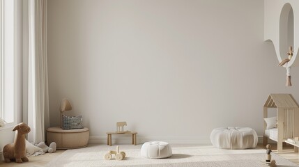 Tranquil Minimalist Playroom with Neutral Tones for Text Space Above