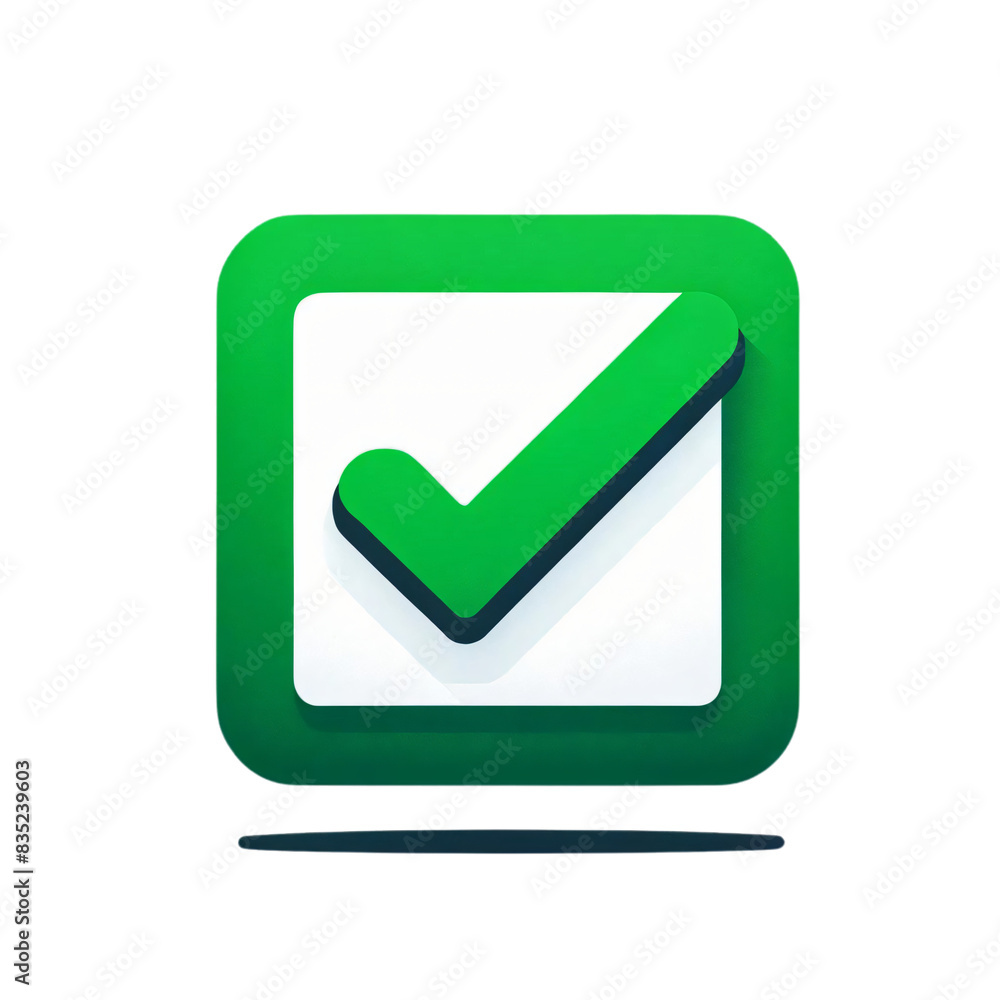 Poster a large green checkmark inside a white square on a transparent background