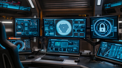 a high-tech cybersecurity operations center, buzzing with intense activity and a sense of urgency. The scene showcases a room filled with rows of computer monitors, displaying intricate network 