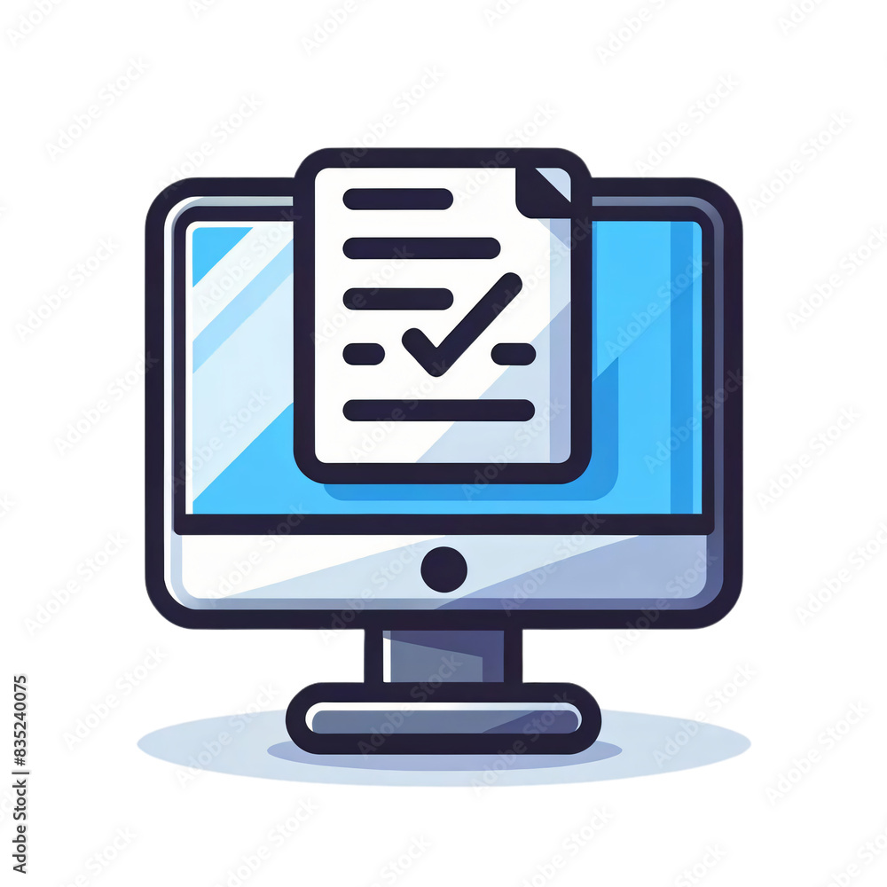 Aufkleber an illustration of a computer monitor displaying a document with a checkmark icon, on a clear transp