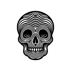 Obraz premium Wavy distorted line skull black and white sticker tshirt vector illustration template design