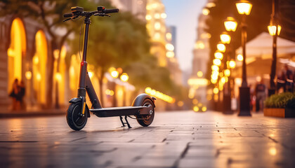 Scooter on the sidewalk evening city