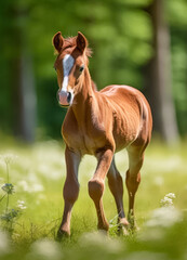 Fototapeta premium Junges Pferd, Fohlen in freier Natur, Generative AI