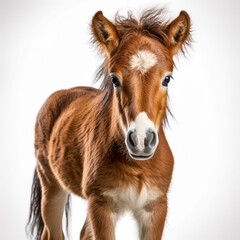 Obraz premium Junges Pferd, Fohlen, freigestellt vor weißem Hintergrund, Generative AI