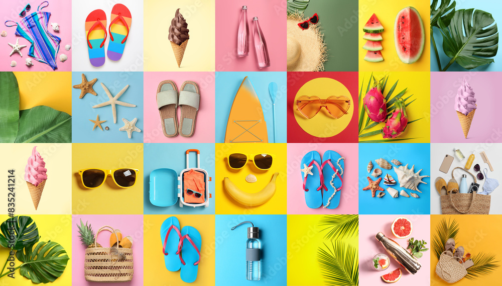 Poster Collage with beach accessories and other summer stuff, banner design