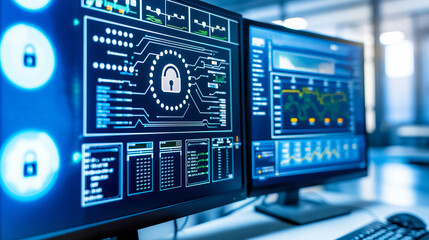 a high-tech cybersecurity operations center, buzzing with intense activity and a sense of urgency. The scene showcases a room filled with rows of computer monitors, displaying intricate network 