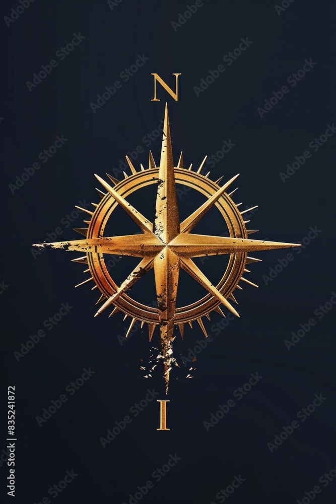 Poster a golden compass with intricate details on a dark background