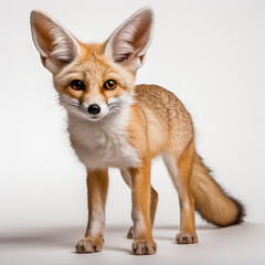 Obraz premium Fennek oder Wüstenfuchs mit großen Ohren, freigestellt vor neutralem Hintergrund, Generative AI