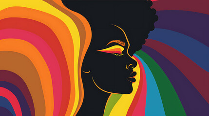Pride month banner with silhouettes of diverse people LGBTQ+ pride month with celebratory symbols and part, rainbow colors and the text "HAPPY PRIDE MONTH", on a plain colored background Generative AI