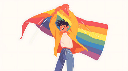 Pride month banner with silhouettes of diverse people LGBTQ+ pride month with celebratory symbols and part, rainbow colors and the text "HAPPY PRIDE MONTH", on a plain colored background Generative AI
