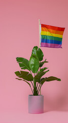 Pride month banner with silhouettes of diverse people LGBTQ+ pride month with celebratory symbols and part, rainbow colors and the text "HAPPY PRIDE MONTH", on a plain colored background Generative AI